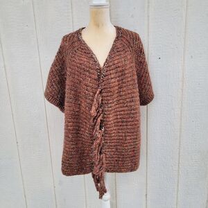 Chico's chunky knit Wool Blend open front Embellished Short Slv Sweater Sz L